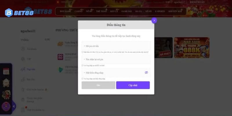 Dùng ngân hàng thực hiện rút tiền BET88